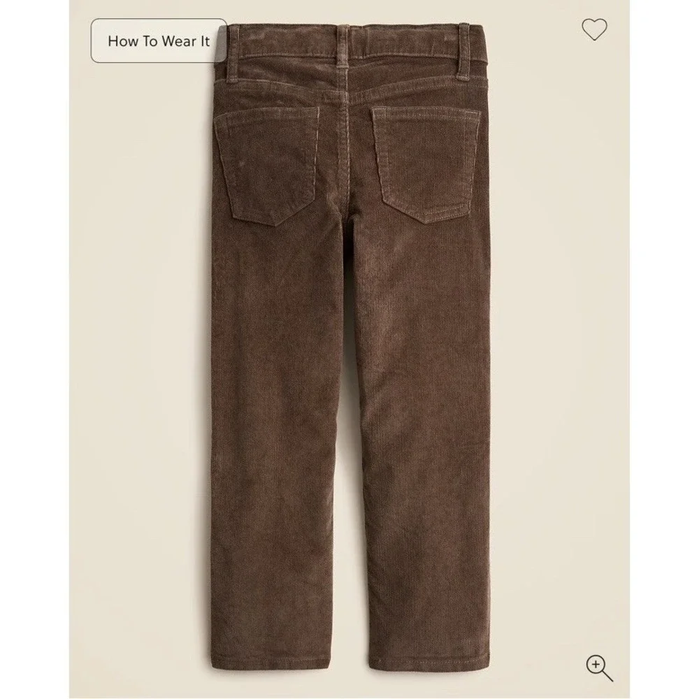 J Crew Crewcuts NWT Boys Straight stretch corduroy pant Raw Umber Brown Size 12